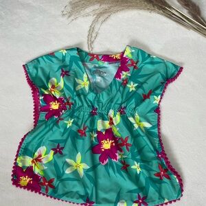Floral Teal Cover-Up with Pink Trim